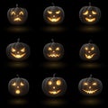 Set of Halloween pumpkins with different faces Royalty Free Stock Photo