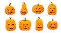 Set Of Halloween Pumpkins With Different Faces.