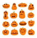 Set of halloween pumpkins faces. The main symbol of the Happy Halloween holiday. Orange pumpkin with smile for your design for the Royalty Free Stock Photo