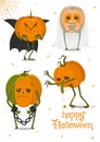 Set of halloween pumpkins, funny faces. Autumn holidays. Vector illustration Royalty Free Stock Photo