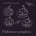 Set of Halloween pumpkins, images on white background, doodles Royalty Free Stock Photo