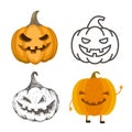 Set of Halloween pumpkins in different style. Royalty Free Stock Photo