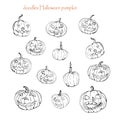 Set of Halloween pumpkins,mages on white background, doodles Royalty Free Stock Photo