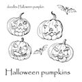 Set of Halloween pumpkins,  images on white background, doodles Royalty Free Stock Photo
