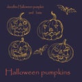 Set of Halloween pumpkins,  images on white background, doodles Royalty Free Stock Photo