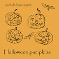 Set of Halloween pumpkins,  images on white background, doodles Royalty Free Stock Photo