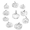 Set of Halloween pumpkins,white background, doodles Royalty Free Stock Photo