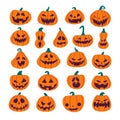 Set of Halloween scary pumpkins. Flat style spooky creepy pumpkins