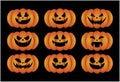 Set of Halloween scary pumpkins. Flat style vector spooky creepy pumpkins Royalty Free Stock Photo