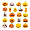 Set of Halloween scary pumpkins. Flat style spooky creepy pumpkins