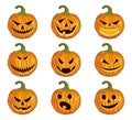 Set of Halloween scary pumpkins. Orange pumpkin with smile for the holiday Halloween. Pumpkin emoticon set. Autumn holidays.