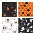 Set of Halloween seamless pattern set for poster, card, banner or background for Trick or Treat Halloween Party. vector Royalty Free Stock Photo