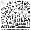 Set of Halloween silhouettes icon and characters Royalty Free Stock Photo