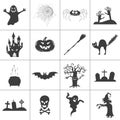 Set of halloween spooky black silhouettes.