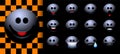 Set of Halloween themed emoji or smileys with ghost in the darkness. All basic emotions - joy, fear, happiness, sadness