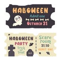 Set of Halloween Traditional holiday coupon isolated. Different color hand drawn tickets. Ghost, silhouette of bat, spooky Royalty Free Stock Photo