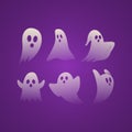 Set Of Halloween Transparent White Scary Ghost With Purple Background Illustration Bundle Royalty Free Stock Photo