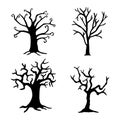 Set of Halloween trees silhouette on white background