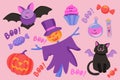 Set of Halloween vector elements in pink Royalty Free Stock Photo