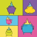 Set of halloween witch cauldron icons Vector