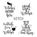 Set of 5 halloween witch party hand lettering. Modern calligraphy.