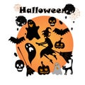 Set of Halloween, witch, pumpkins, bats, spider web Royalty Free Stock Photo