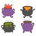 Set of halloween witches cauldrons with poison potion. Halloween elements. Trick or treat concept. Vector illustration Royalty Free Stock Photo