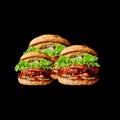 set of hamburger with solid black background