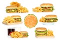 Set of hamburgers, french fries and chips with cola Royalty Free Stock Photo