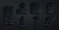 Set Hammer, Bucket, Campfire, Fish, Wi-Fi wireless internet and Barbecue grill icon. Vector Royalty Free Stock Photo