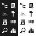 Set Hammer, Computer network, Folder tree, Unknown document, Mail server and Server, Data, Web Hosting icon. Vector Royalty Free Stock Photo
