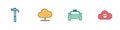 Set Hammer, Network cloud connection, Taxi car and Cloud mail server icon. Vector