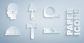 Set Hammer, Roulette construction, Worker safety helmet, Construction bubble level, Trowel and icon. Vector Royalty Free Stock Photo