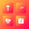 Set Hammer, UFO flying spaceship and alien, FTP cancel operation and Unknown document icon. Vector