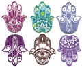 Set of hamsa hand . Hand of Fatima