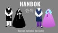 Set hanbok korean flat elements