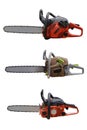 set of hand chainsaws isolated on white background