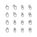 Set of hand click line icon design, black outline vector icons, isolated against the white background, press button vector. Royalty Free Stock Photo