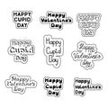 Set of hand dawn Valentines greetings with contour