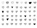 Set of hand doodle black hearts