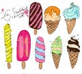 Set of hand draw colored ice cream illustration Royalty Free Stock Photo