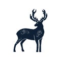 Set Hand draw Deer Silhouette Grunge. Vector illustration of a Wild Animal stag Isolated on a white background