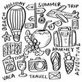 Set of hand draw doodle travel symbols tourism