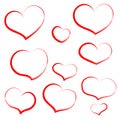 Set hand draw heart in red outline. Hearts for wedding, valentin