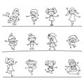 Set of hand drawing abstract happy cute girls line art