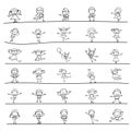 Set of hand drawing abstract happy cute kids line art