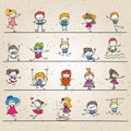 Set of hand drawing abstract happy cute kids line art