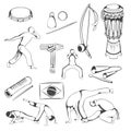 Set of hand drawing Capoeira elements.