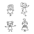 Set of hand drawing cute girls line art