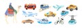 Set of hand drawing flat style transport - various means of transportation, Royalty Free Stock Photo